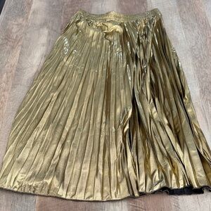 WD.NY Metallic Gold Pleated Midi Skirt